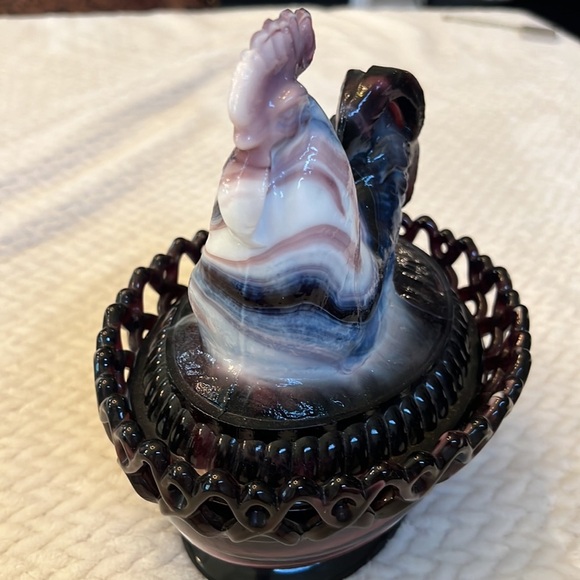 Vintage Imperial Glass Slag Purple Milk Glass Rooster Covered Dish Collectible - Picture 3 of 11